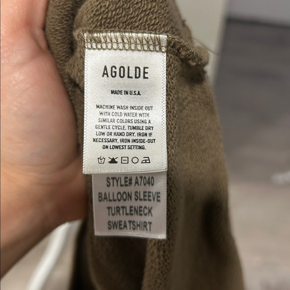 Agolde Ballon Sleeve Turtleneck Pullover Sweatshirt Womens M Green100% Cotton - Picture 10 of 13